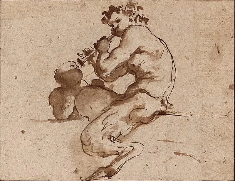 Studio di satiro con flauto